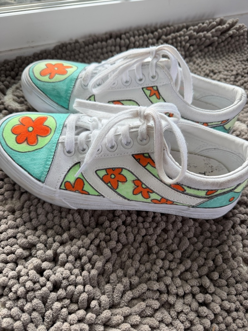 CUSTOM scooby-doo Low-Top Sneakers in White, Mint Green & Orange Floral